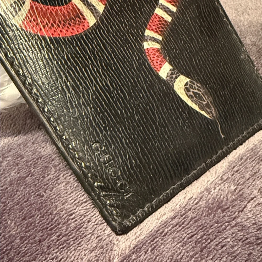 Gucci Black Leather Wallet w/ Kingsnake Motif